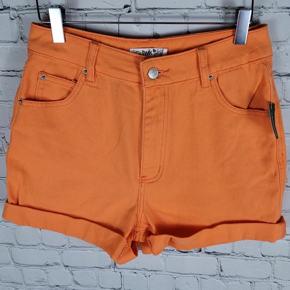 TWIK | high waist rolled hem denim jean shorts - Picture 1 of 8